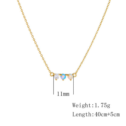 Sterling Silver Opal 3 Stone 14k Plated Necklace