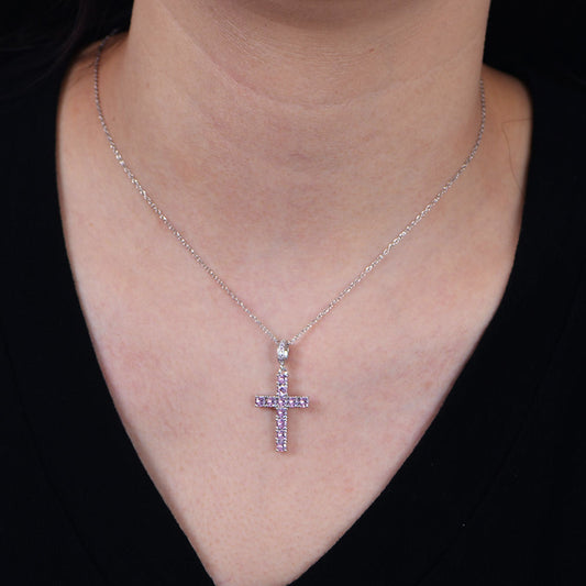 Pink quartz Sterling Silver Cross Necklace
