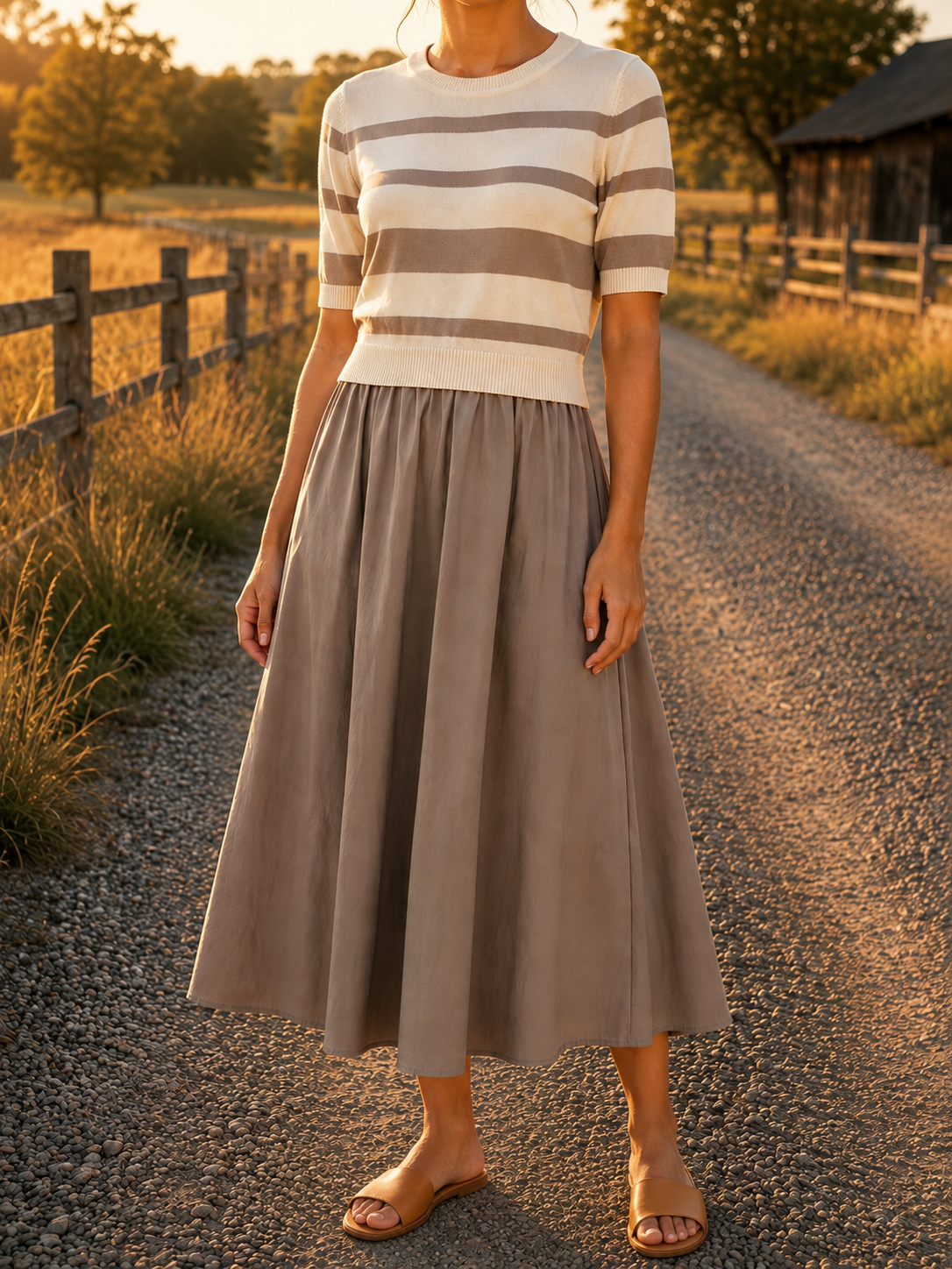 Mocha Striped Midi Dress