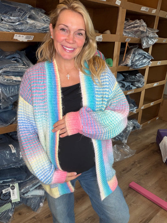 [PRE-ORDER] Multi Stripe Open Front Knit Cardigan - Ships Early Dec