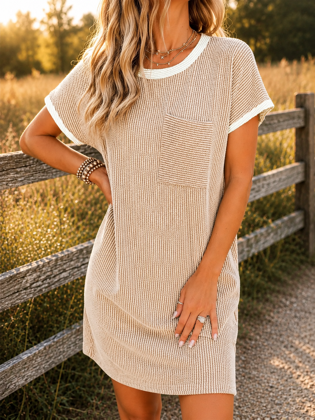 Ribbed Striped T-Shirt Dress