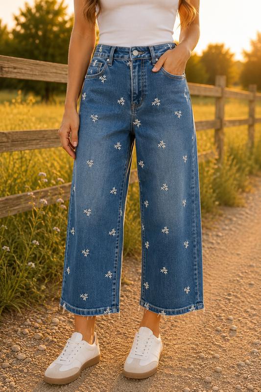 Risen High Rise Embroidered Jeans