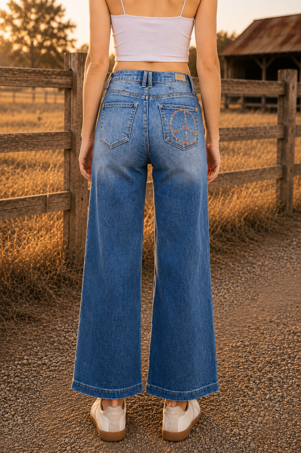 Saige Denim High Rise Crop Wide With Embroidery