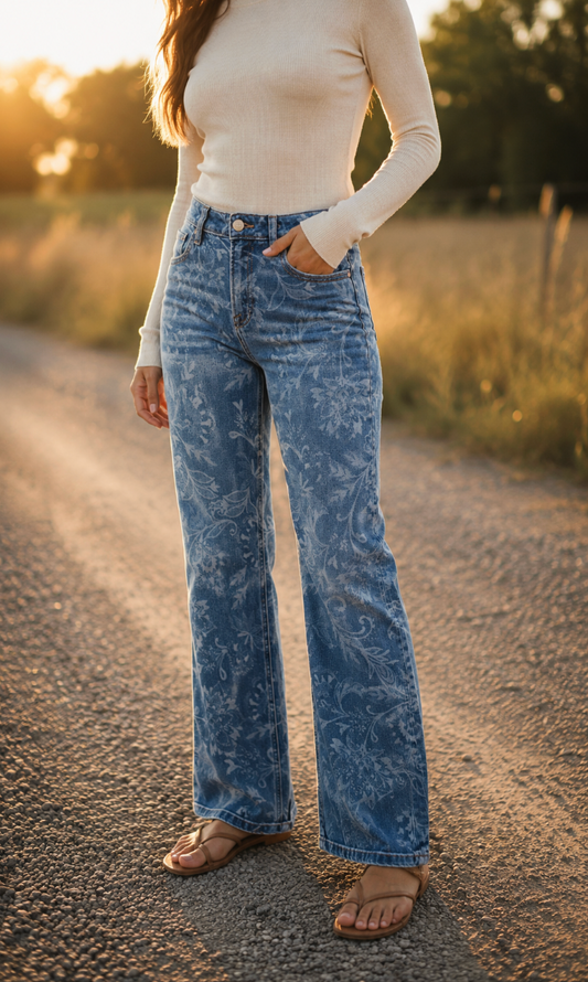 Paisley Printed Risen Jeans