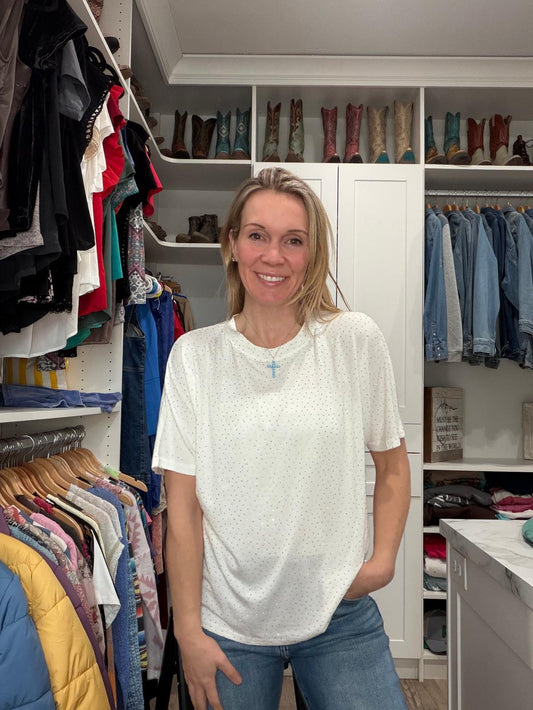 Soft Sparkle Sequin Relaxed Tee  in white or yellow