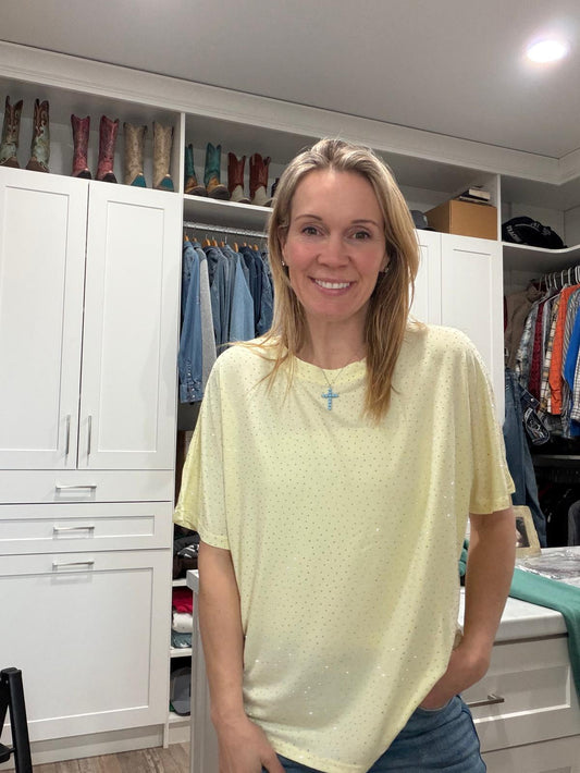 Soft Sparkle Sequin Relaxed Tee  in white or yellow