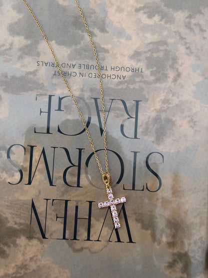 Pink quartz Sterling Silver Cross Necklace