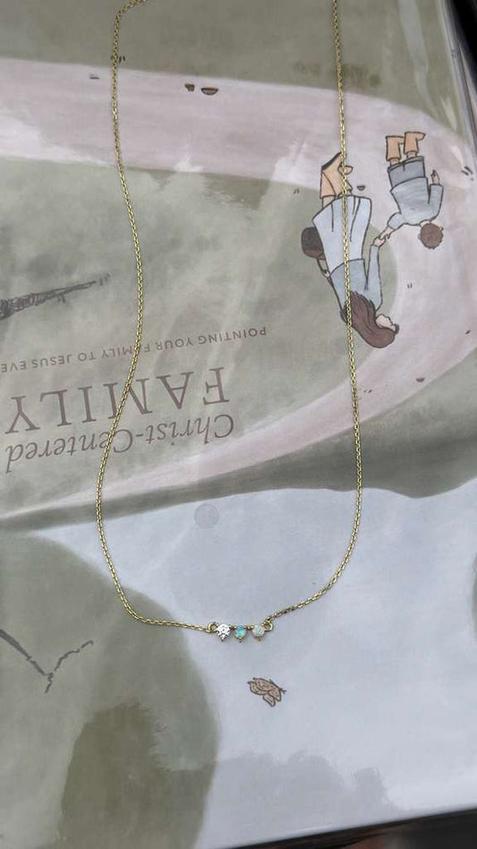 Sterling Silver Opal 3 Stone 14k Plated Necklace