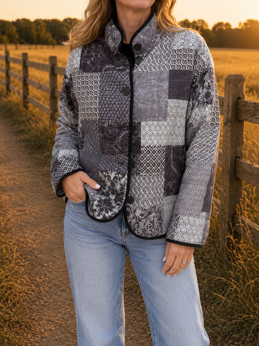 Women Patch Print Button Jacket