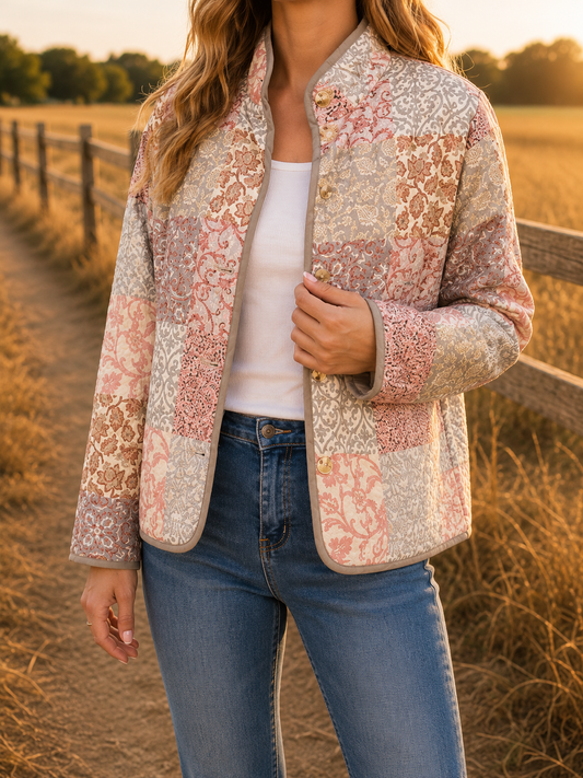 Women Patch Print Button Jacket