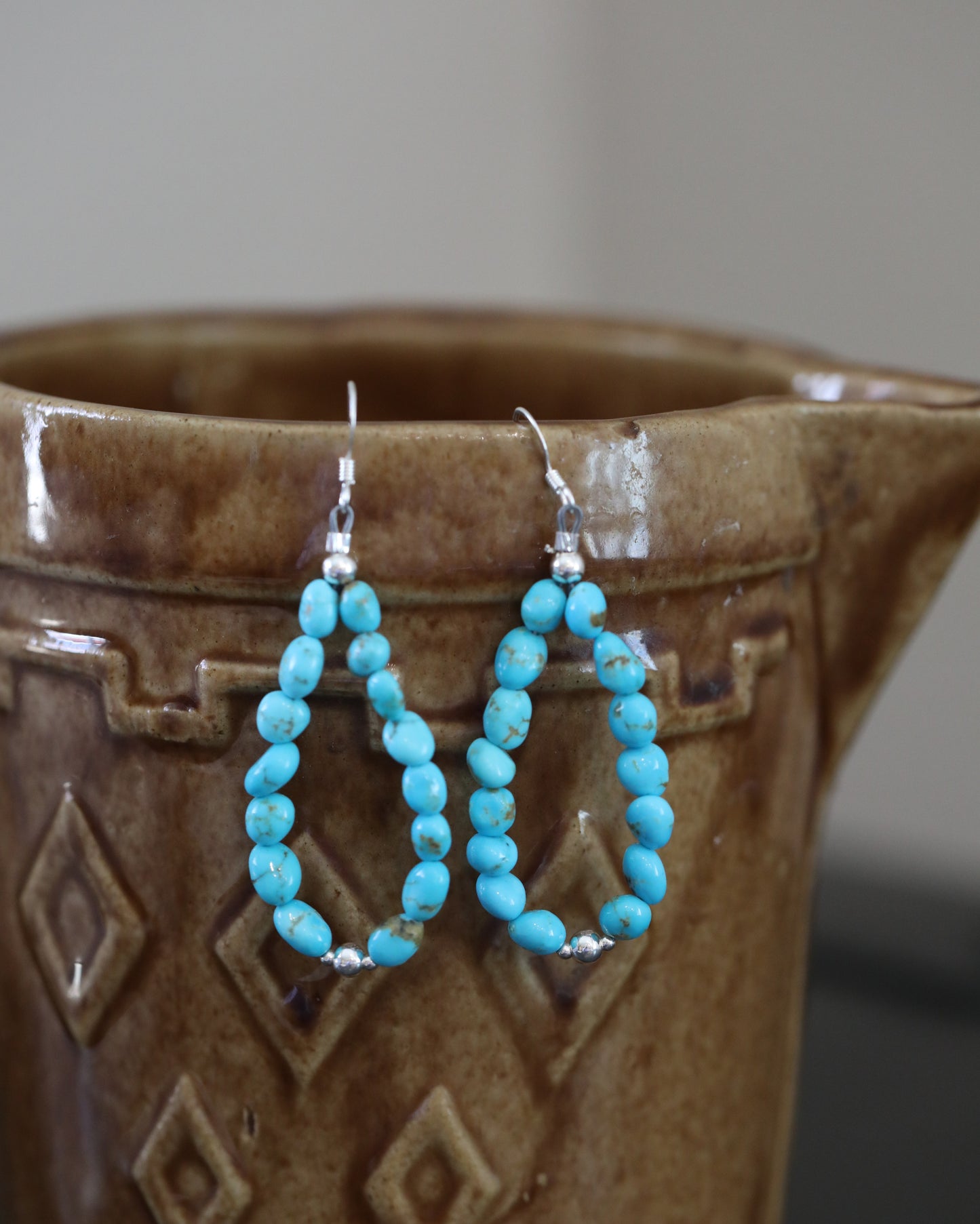 Genuine Turquoise Beaded Teardrop Earrings