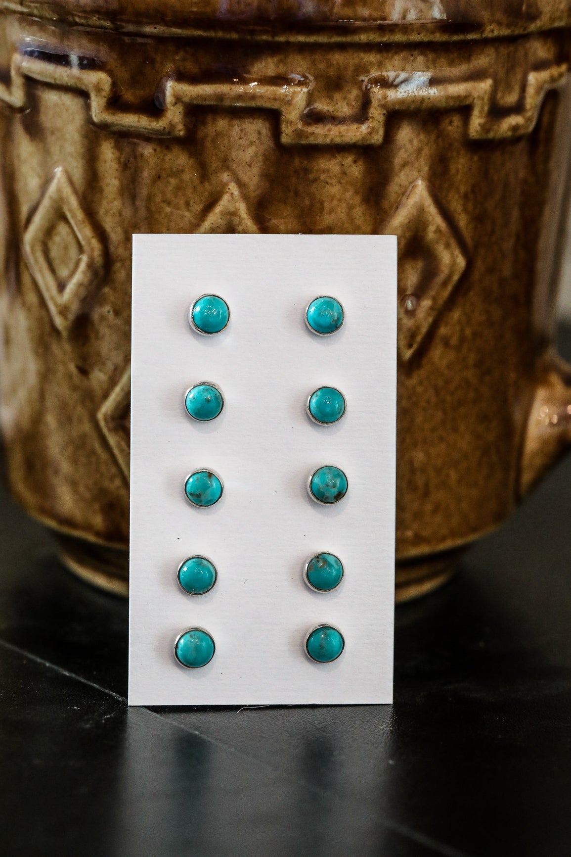 Sterling Silver and Genuine Turquoise stud earring in Round 1 pair