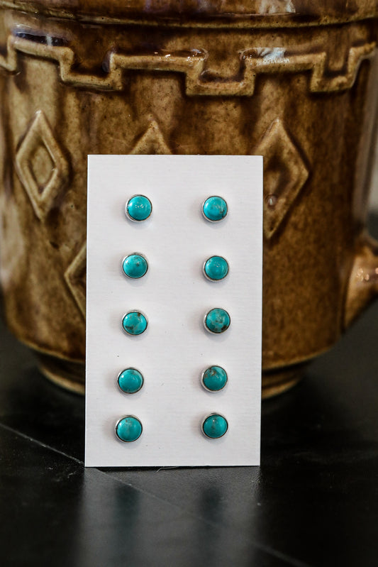 Sterling Silver and Genuine Turquoise stud earring in Round 1 pair