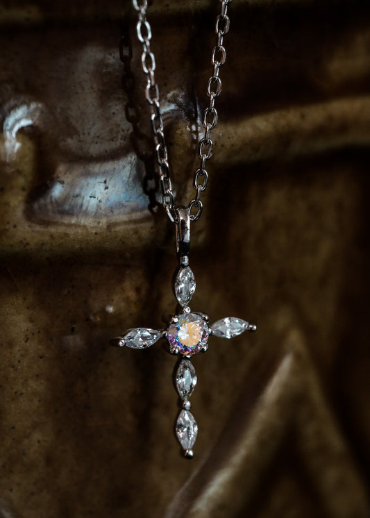 Sterling Silver Crystal Starburst Cross Necklace