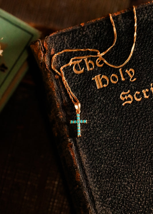 He Lives Turquoise Cross Necklace