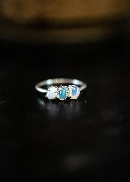 Ethereal Opal Sterling Silver Row Ring