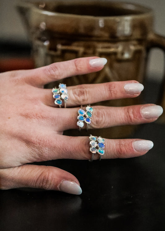 Ethereal Opal Sterling Silver Row Ring