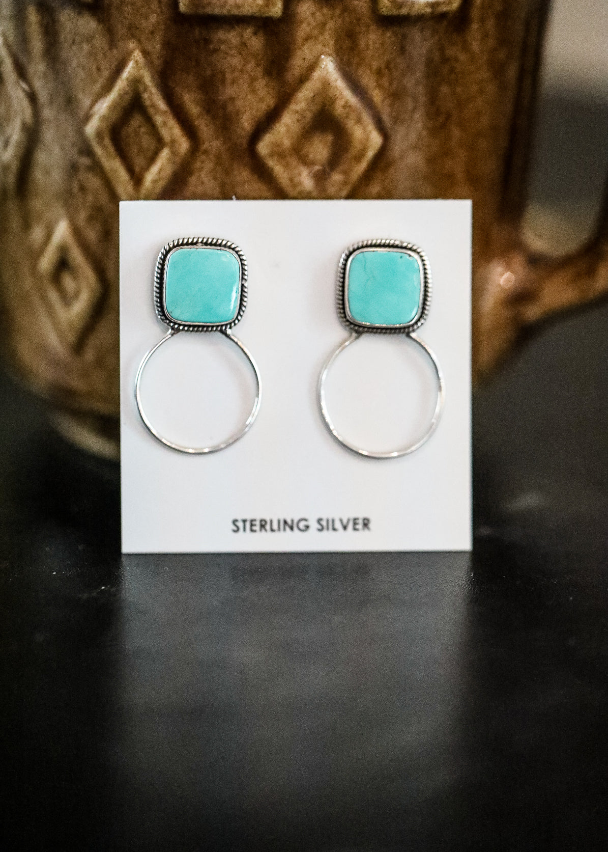 Turquoise Square Hoop Drop Earrings