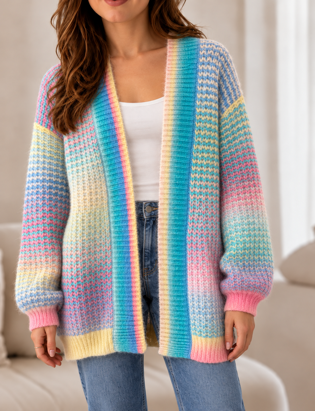 [PRE-ORDER] Multi Stripe Open Front Knit Cardigan - Ships Early Dec